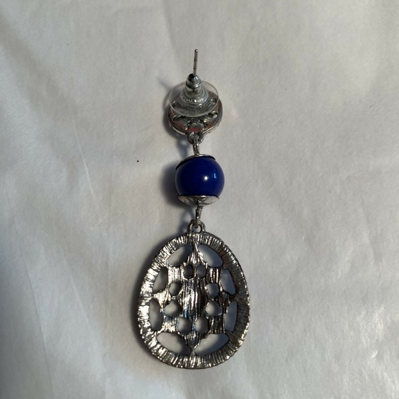 BOHEMIAN BLUE & SILVER POST EARRINGS CRYSTAL DROP - Picture 6 of 6